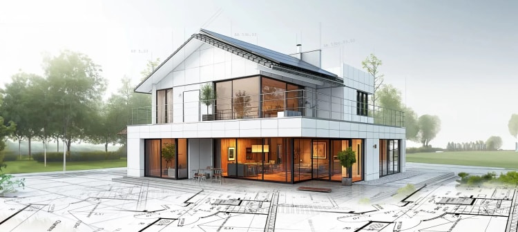Plan d'architecte et maquette de maison pour projet de construction neuve