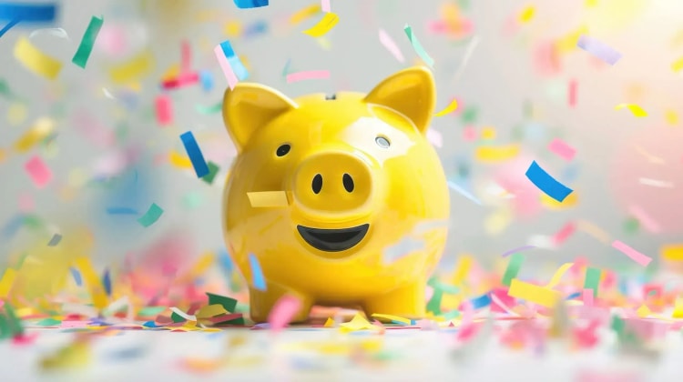 Cochon tirelire à paillettes représentant les économies et l'épargne.